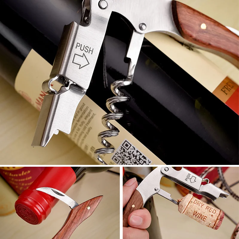 Bottle Openers Wine Opener Corkscrew Wood Handle Stainless Steel Knife Multi functional Portable