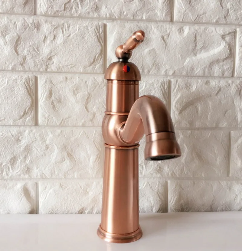 Swivel Spout Water Tap Antique Red Copper Single Handle Single Hole Kitchen Sink & Bathroom Faucet Basin Mixer Tap anf389