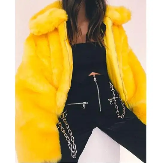 Faux Fur Coats Women Thick Brand Steetwear Streetwear Female Yellow Fur Coats And Jackets Winter Warm Fur Coat