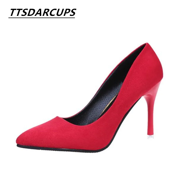 

TTSDARCUPS2018 autumn new money Korean high heel shoes Sexy girl with suede fine pointed shoes all-match pump Gladiatus