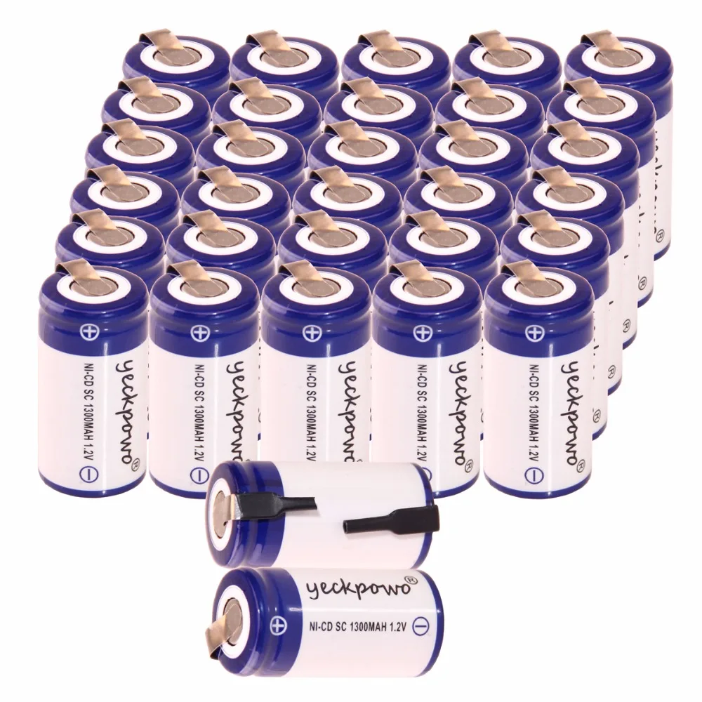 Yeckpowo 32 шт SC 1300mah 1 2 v батарея NICD аккумуляторная электроинструменты 4 25 см *
