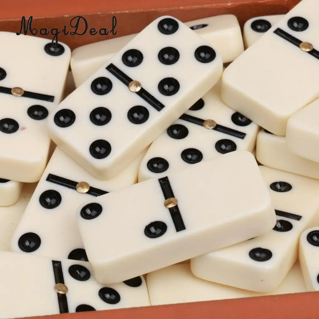 MagiDeal 1Set Double Six Dominoes Traditional Board Travel Game Puzzle Toy Bamboo Box for Kids Adult Party Club Classic Gifts