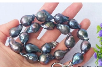 

HOT 003526 natural Black Nucleated Flameball pearl necklace
