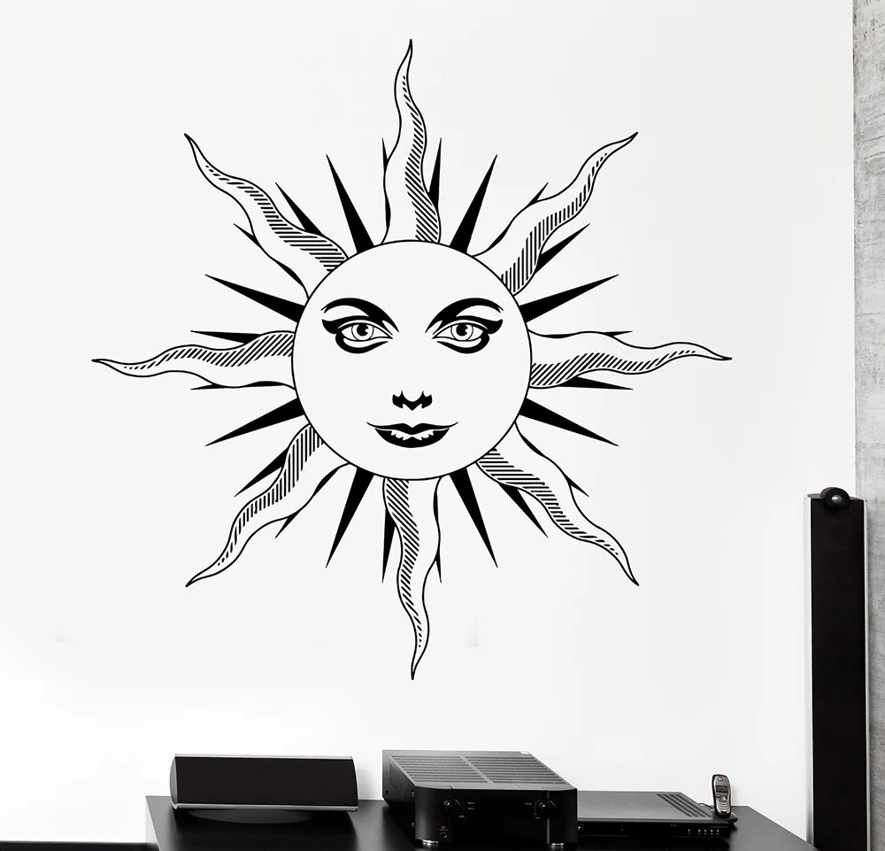 Cool Sun Wall Sticker Sun Space Universe Ornament Tribal Decals Kids
