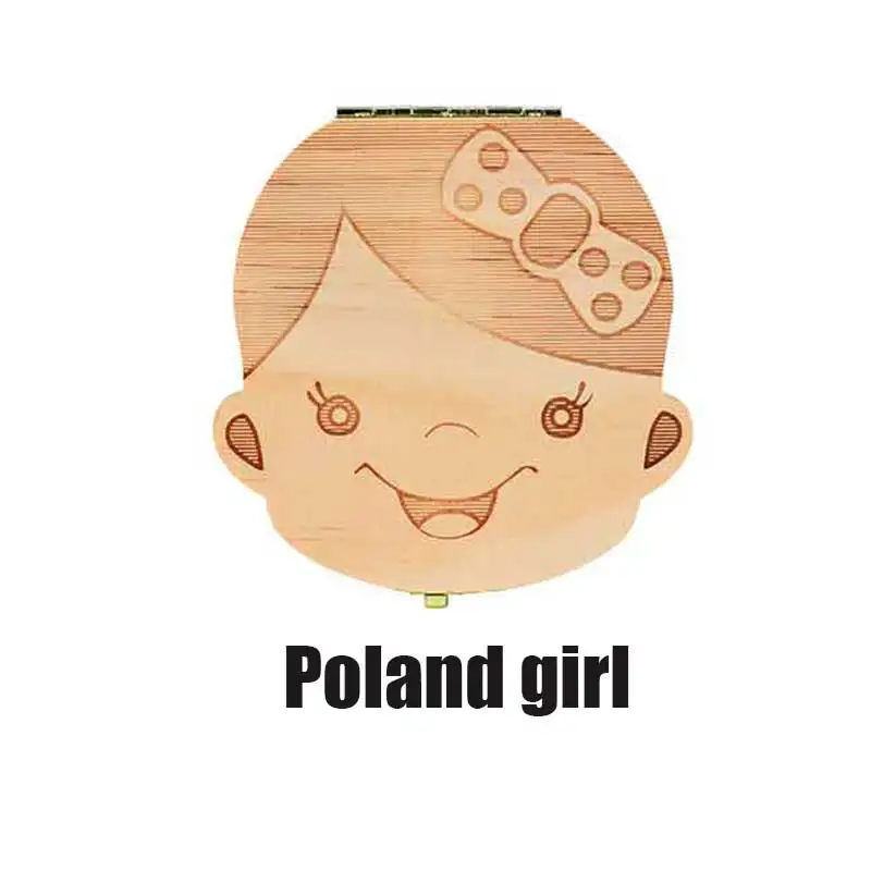 poland girl Детская коробка для зубов Польша/английский/голландский/русский/французский/итальянский деревянный органайзер для молочных зубов для хранения мальчиков и девочек Детские сувениры подарок - Цвет: poland girl