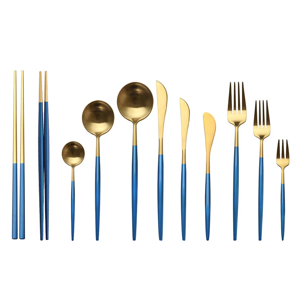 

1 Piece Dinnerware Set 304 Stainless Steel Blue Gold Cutlery Set Knife Cake Salad Fork Set Flatware Tableware Drop Shipping