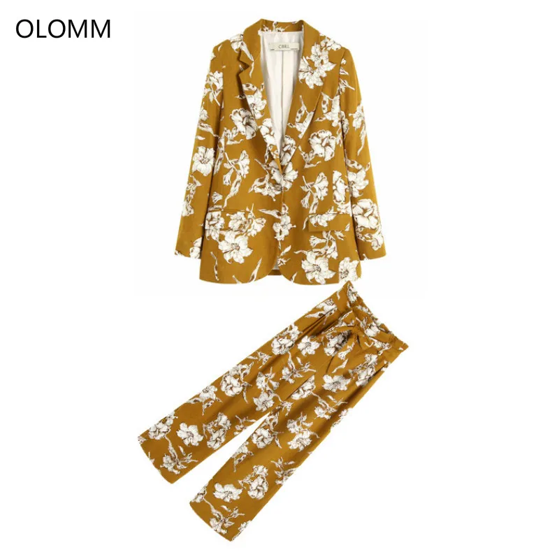 

Suit female 2019 autumn new women's printing casual long section suit jacket printing high waist casual pants two sets