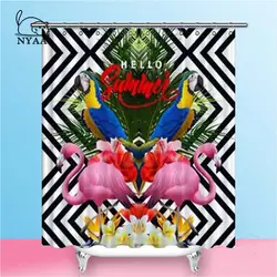 Nyaa Розовый фламинго занавески для душа красочные тропические попугаи водостойкая полиэфирная ткань занавески для ванной комнаты для