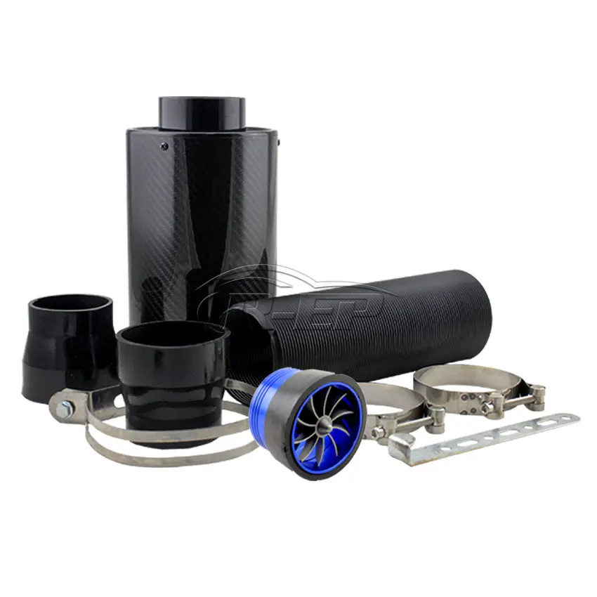 Универсальный воздушный фильтр из углеродного волокна для гоночного автомобиля для двигателя, комплект воздухозаборника с высоким потоком мощности, моющийся черный XH-UN020 - Цвет: with Blue Fan