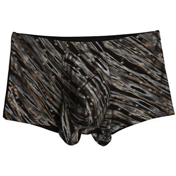 

Ekouaer Men Boxer Underwear Casual Print Soft Medium Waist Daily Boxer Shorts Panties Man Sexy Lingerie Gold Purple Silver