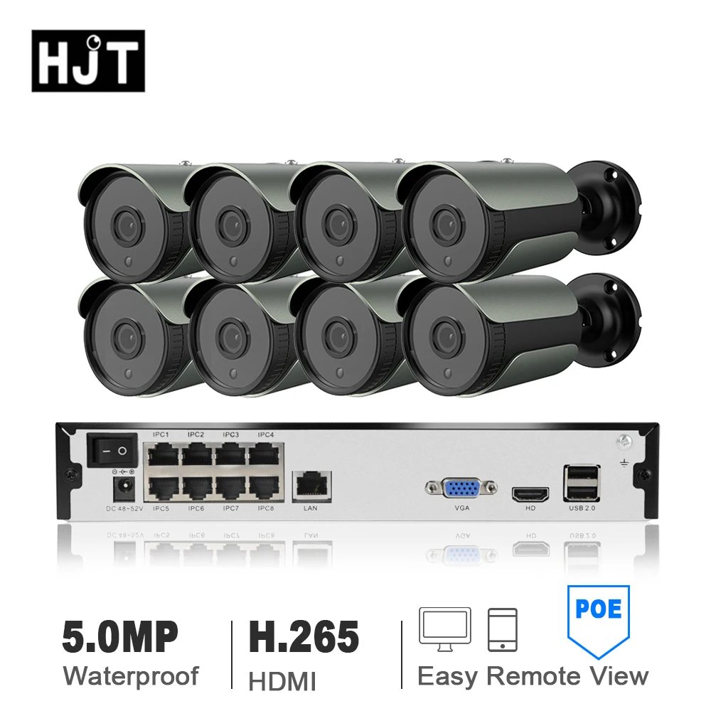 

HJT 8CH H.265 5.0MP Cameras System POE NVR Surveillance Kit Security CCTV Set Outdoor IP Camera Indoor Waterproof
