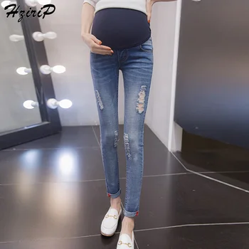 

HziriP 2018 New Fashion Jeans Maternity Pants Hole Pregnant Skinny Pregnant Women Clothes Trousers Leggings Pregnancy Clothing