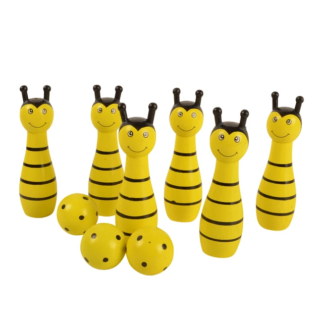 Best Offers BOHS Kids  Sport Physical Bee Frog Ladybug Cow Animal Bowling Ball Children  Baby Wooden Educational Toy , 1SET=6 Pins+2 Balls