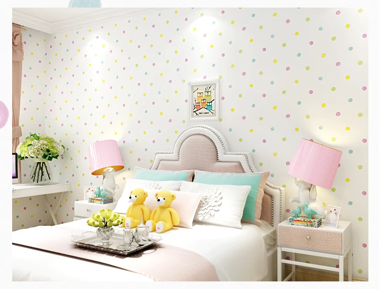 ورق حائط صغير منقطة لغرفة الأطفال ورق جدران من القماش غير المنسوج لفات ديكور منزلي لغرفة الأطفال dots wallpaper polka dot wallpaperwallpaper for children aliexpress