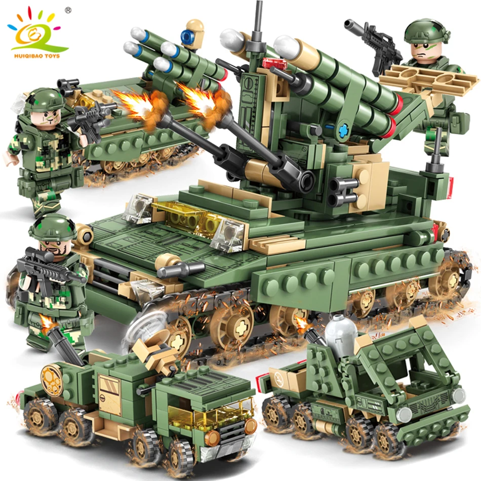 

643pcs 4in1 Army V2 Anti-missile system Building Blocks Compatible Military Trucks Soldier Bricks Toys for Children
