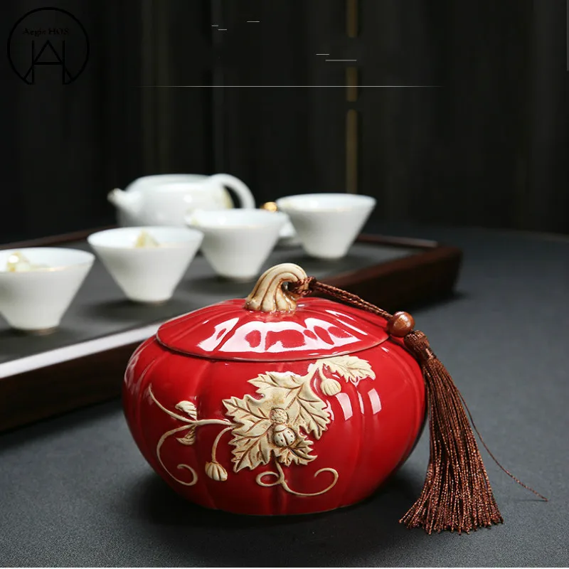 

1PCS Jing de zhen Ceramic Pu'er Tea Jar Spices Storage Box kitchen Jars Candy Jar Tea Caddy Decorative Gift