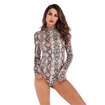 

Women Leopard Print Jumpsuits Long Sleeve Sexy Style Female Clothing Night Club Snakeskin Apparel