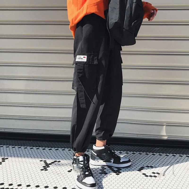 

Outdoor2019 spring autumn loose elastic waist hip hop ribbon cotton trekking hiking teenagers men tactical camping cargo pants