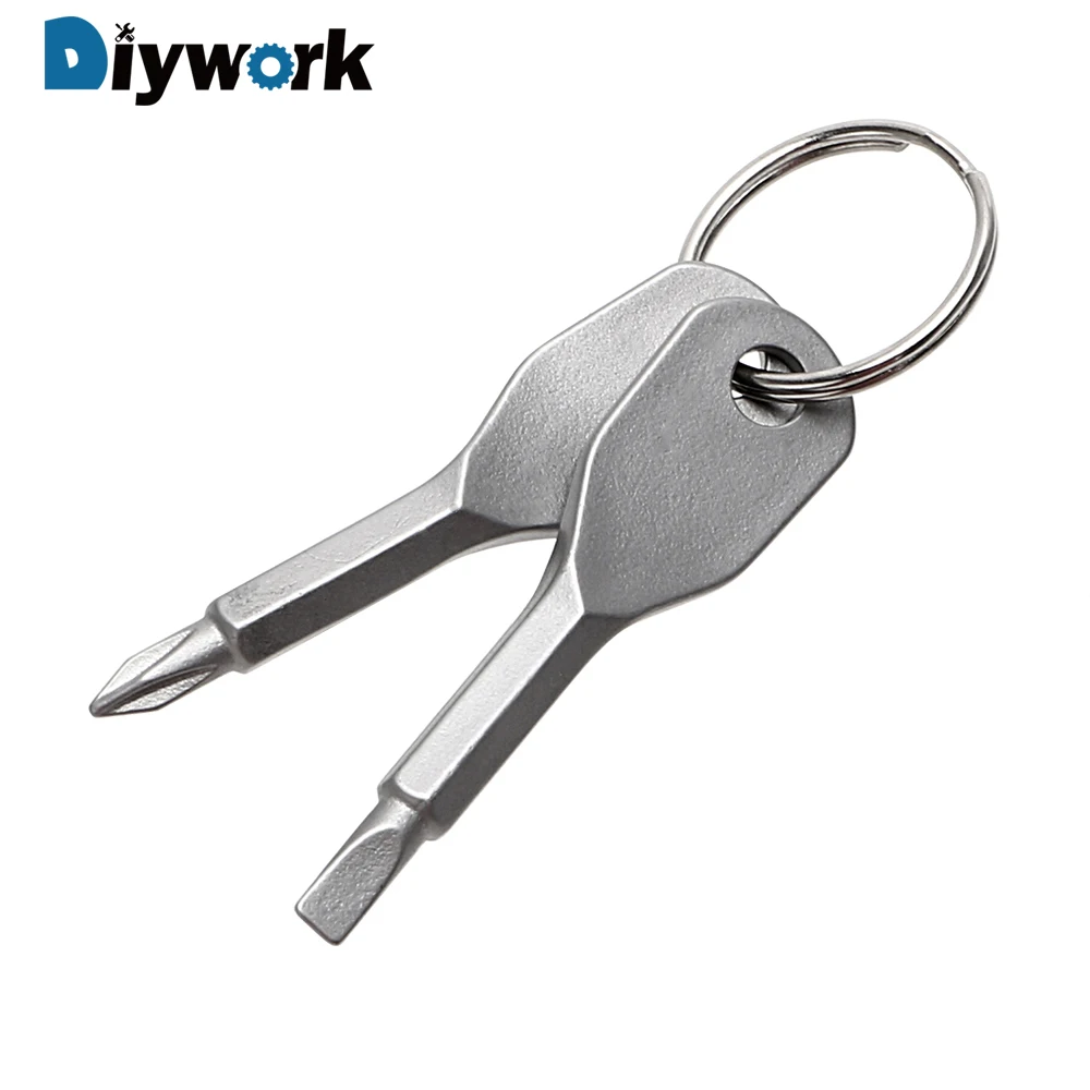DIYWORK Mini Slotted Phillips Screwdrivers Key Shape EDC Screwdriver