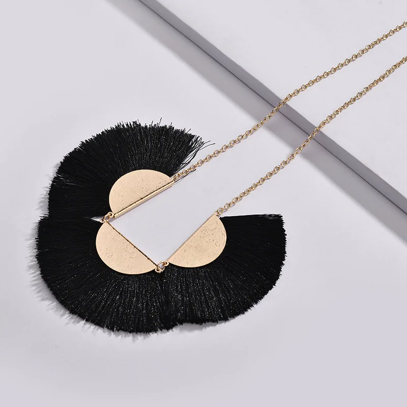 

2018 Bohemain Fan Fringe Black Tassel Necklace & Pendant for Women Statement Necklace Jewelry Wholesale