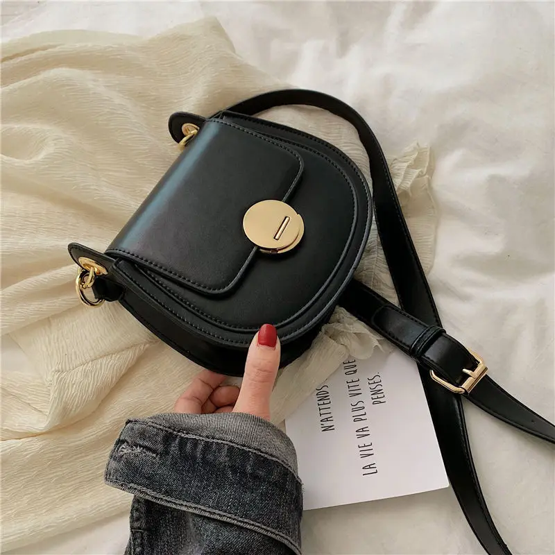 Fashion MINI Saddle Bag Women Contrast color PU Leather Good Quality Shoulder Bag Ladies Crossbody messenger Bags Shopping Bag - Цвет: Black