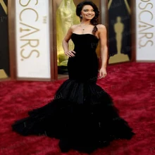 Онлайн Русалка без бретелек Длина до пола Длинные красные ковры черные платья знаменитостей