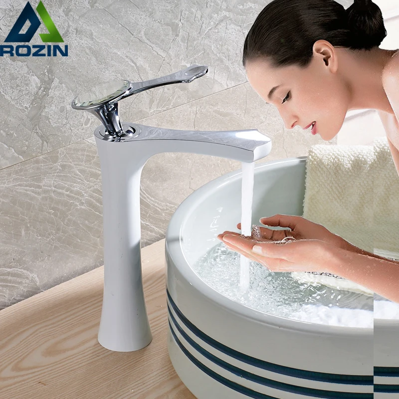 White Chrome Countertop Bathroom Basin Sink Faucet Deck Mount Brass Lavatory Sink Mixer Taps Single Handle White Chrome Countertop Bathroom Basin Sink Faucet Deck Mount Brass Lavatory Sink Mixer Taps Single Handle