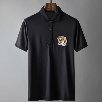 

New 2018 Men Embroidered tiger Fashion Polo Shirts Shirt Hip Hop Skateboard Mercerized cotton Polos Top Tee Plug size S-5XL #C5