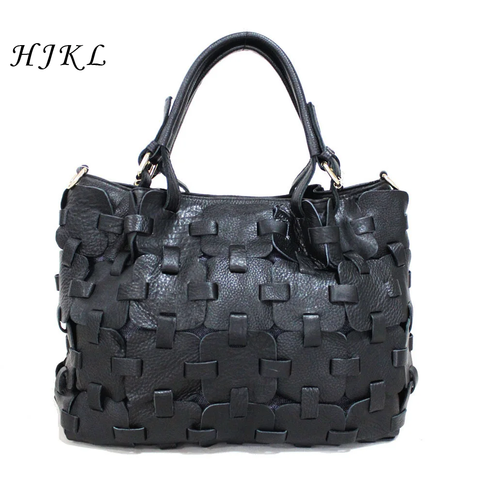 

HJKL Genuine Leather Fashion Top-Handle Handbags Colorful Patchwork Cowhide Women Large Casual Totes Shoulder Bag 2018 Autumn