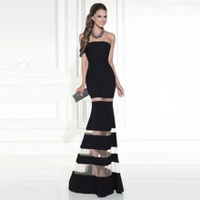 Mode Vestido de Noite Schlanke Satin Abendkleider 2016 Sexy Strapless Multi Intervall See-through Mermaid Formale Kleid