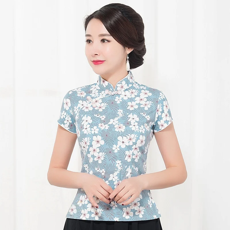 

2018 NEW Women's Shirt Traditional Chinese style Tops Summer Lady Blouse Handmade Button Qipao Mujer Camisa S M L XL XXL XXXL