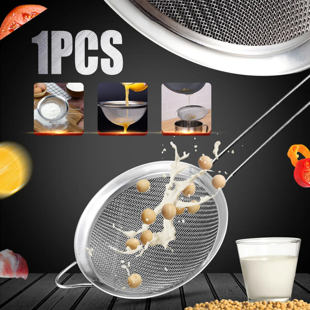 1pcs Stainless Steel Wire Fine Mesh Oil Strainer Useful Skimmer Strainer with Handle Flour Sifter Sieve Colander Kitchen Gadgets