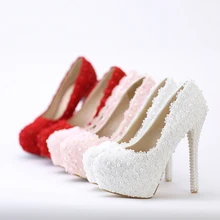 large size White lace wedding shoes WOMEN 8cm/10cm/12cm/14cm heel bridal shoes princess dermis insole platform shoes