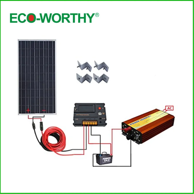 ECO-WORTHY USA UK Stock 100W Off Grid Solar Panel Kit w/ Temperature Regulator & 1KW Pure Sine Inverter