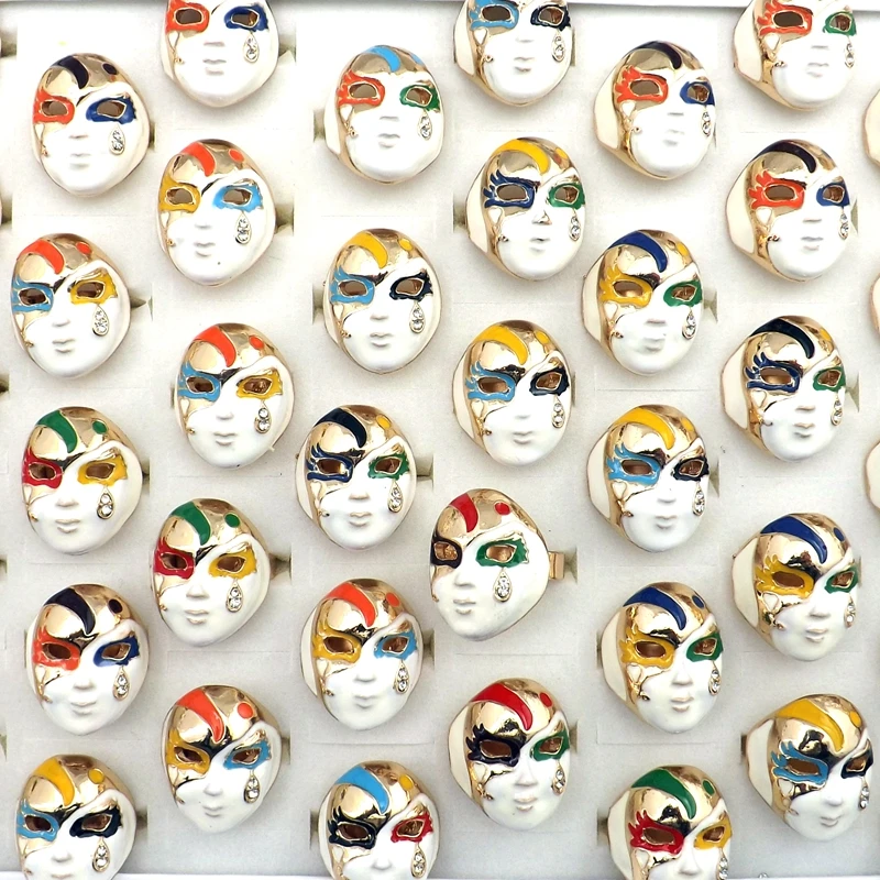 

20pcs/pack Chinese Style Enamel Opera Facial Mask Adjustable Rings Gold Tone