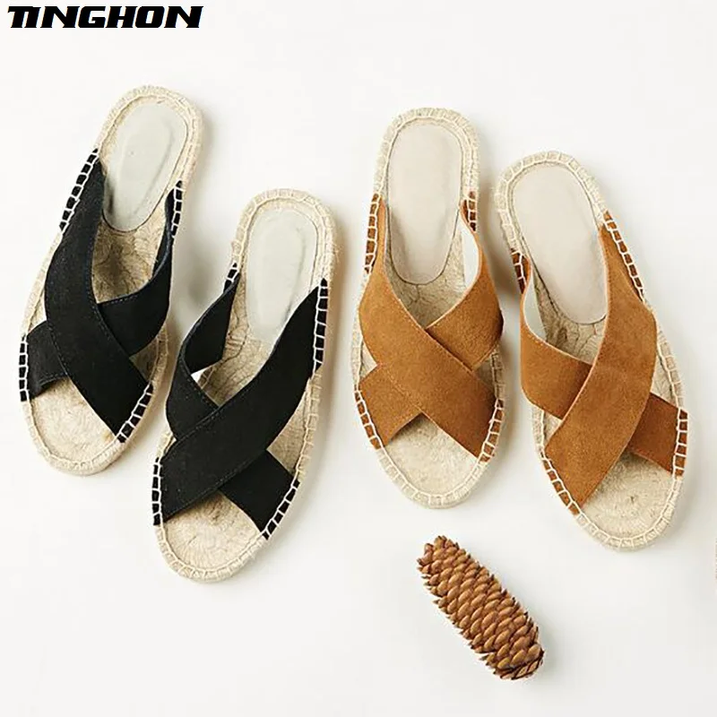 

Fashion Ethnic Casual Cross Espadrilles Flat New Women Spring Slip on Fishermen Hemp Rope Shoe