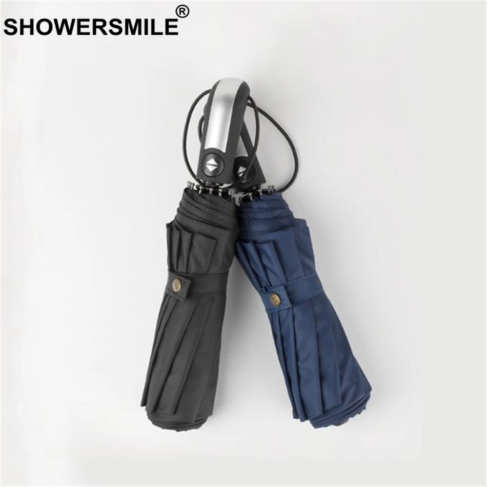 

SHOWERSMILE Wind Resistant Folding Automatic Umbrella For Men Windproof Bumbershoot Solid Black Navy Burgundy Male Umbrella
