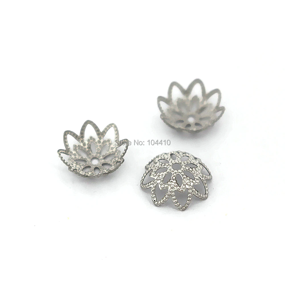 

10mm Stainless Steel Filigree Flower Beads Caps Silver tone Hollow Spacer Beads DIY Jewelry Finding Stuff Wholesale
