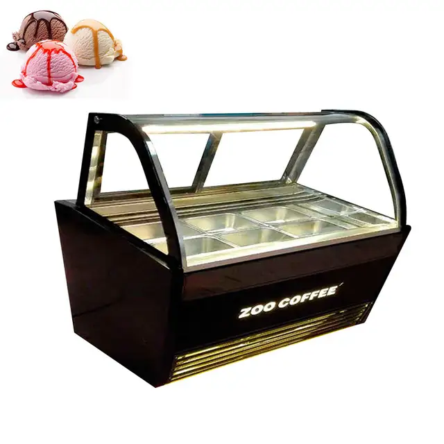 Green Health Glass Door Commercial Gelato Display Case Ice Cream