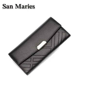 

San Maries New Women Genuine Leather Wallets And Purses Luxury Brand Designer Wallet Long Hasp Girl Lady Purse Money Bags