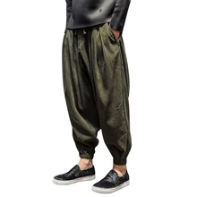 Мужские шаровары средней посадки с эластичной резинкой на талии, свободные брюки в японском стиле с широкими штанинами в стиле ретро, уличная одежда, шикарные мужские брюки MK0083