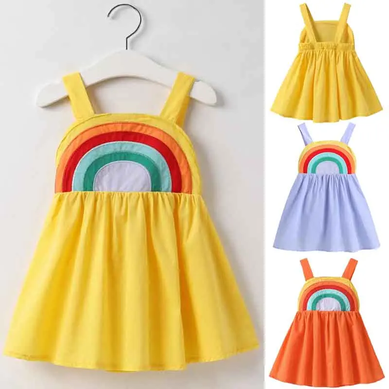 

New Toddler Summer Dresses for Baby Girl Backless Rainbow Sling Dress Casual Holiday Party Girls Summer Wedding Dress Outfits