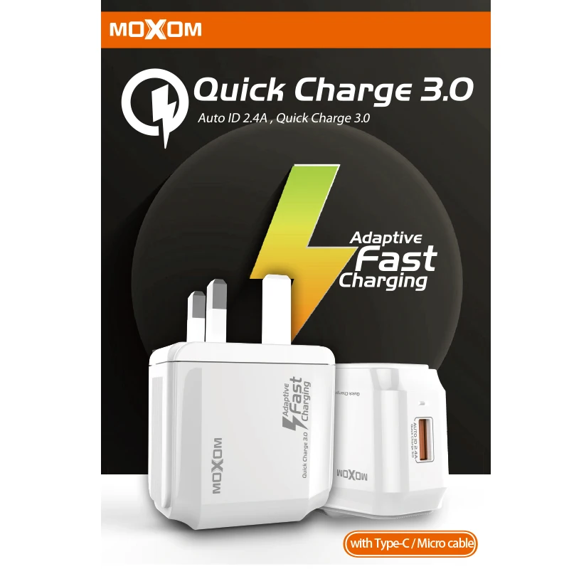 MOXOM Quick Charge 3,0 USB зарядное устройство QC3.0 QC Быстрая зарядка UK EU переходник настенное зарядное устройство для мобильного телефона для iPhone samsung Xiaomi