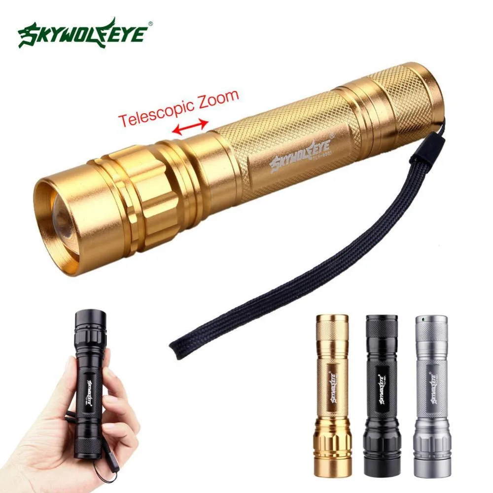 

100% Authentic SKYWOLFEYE 2000 Lumens 3-Mode T6 lampe torche Zoomable Focus Torch by 18650 Mini Portable lighting tools