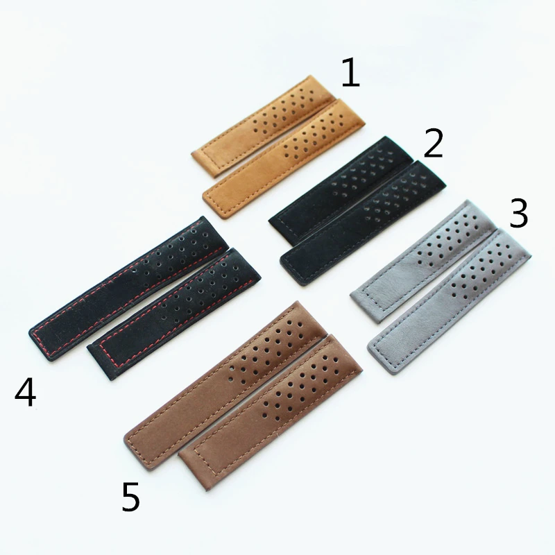 

TJP 22mm 24mm Mate Genuine Leather Watch Strap Black Brown Gray Watchband Replace TAG Carrera Heuer Bracelet Without buckle