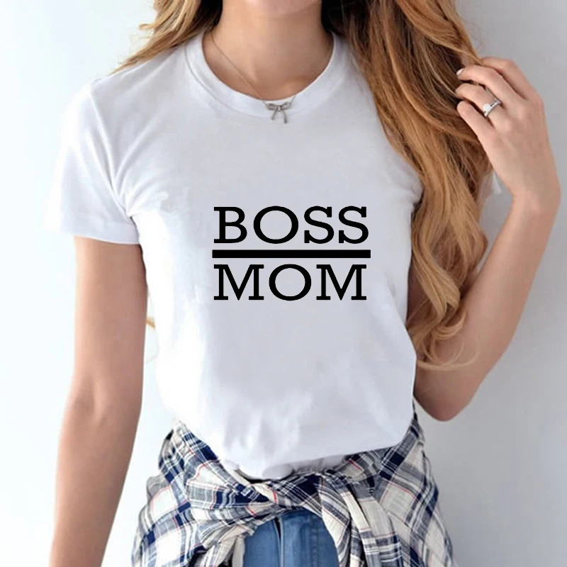 Эффектная футболка с надписью «Boss Dad and Boss Mom», женская одежда, модные Забавные футболки с надписью «Мама, жена, феминистка»