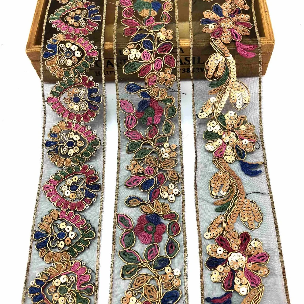 

10Yards Handmade DIY Costume Dress Sewing Supplies Craft Vintage Sequin Beaded Embroidered Lace Trim Ribbon Fabric