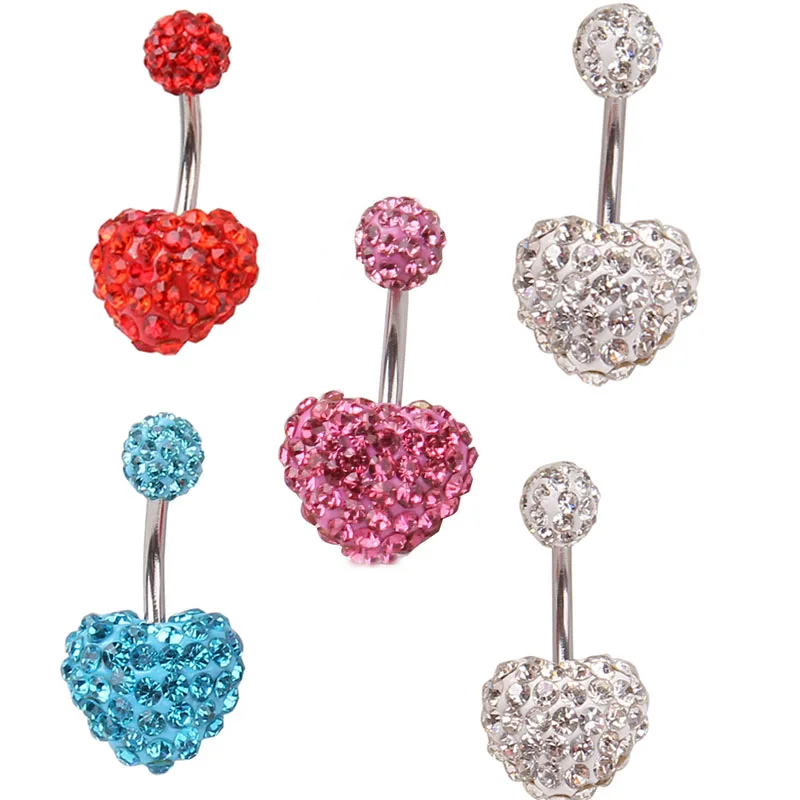Mix 4 Color Crystal Disco Heart Belly Ring Belly Button Navel Ring Body Piercing Belly Button bar