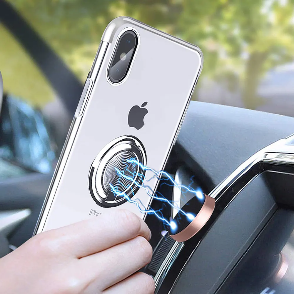 Чехол Ascromy для iPhone X магнитный прозрачный чехол с кольцом на 360 градусов XS Max XR 7 Plus 8