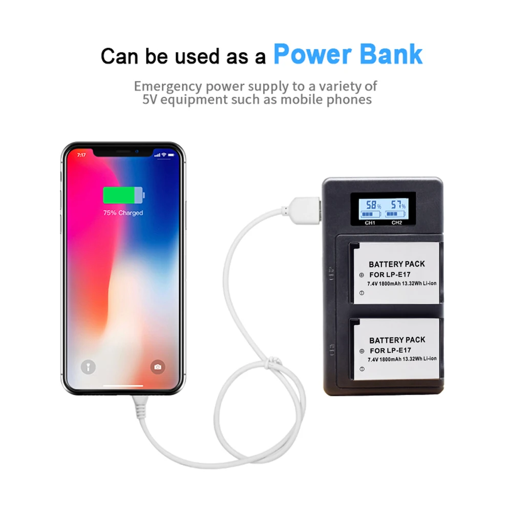 Günstige 2X1800 mAh LP E17 LPE17 LP E17 Kamera Batterie + LCD Dual USB Ladegerät für Canon EOS M3 M5 m6 750D 760D T6i T6s 800D 8000D Kuss X8i